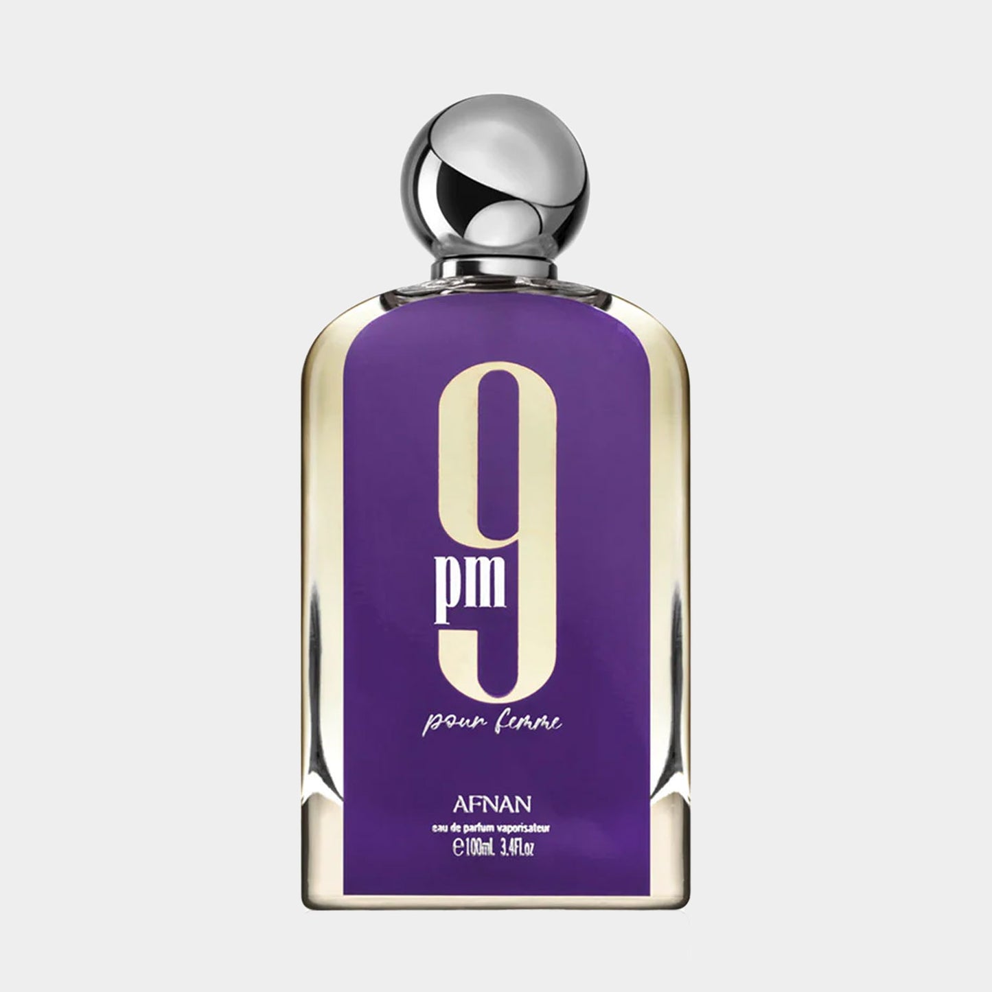 Alternatieve tekst: Monsterflesje van Afnan Perfumes 9PM Pour Femme met een elegante paarse verpakking, perfect voor vrouwelijke gebruikers die genieten van verfijnde geur.