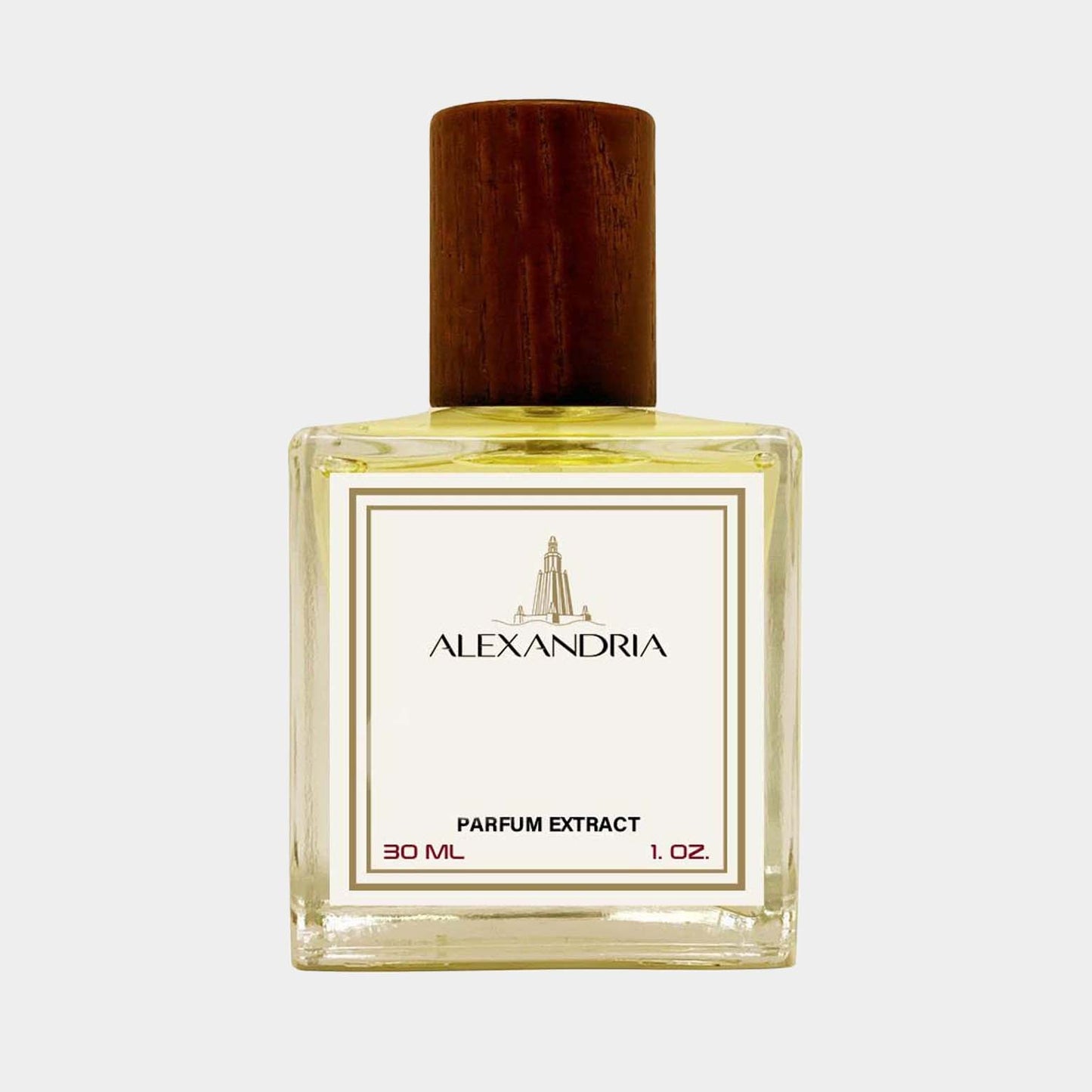 Verpakking van de Alexandria Fragrances Amazing Chypre Sample in een elegant glazen fles, met een houten dop en een inhoud van 30 ml.