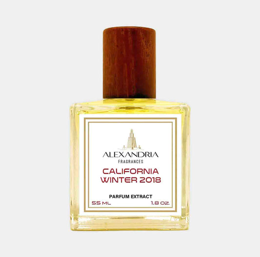 Sample van Alexandria Fragrances California Winter 2018, een parfumextract van 55 ml met een elegante houten dop.