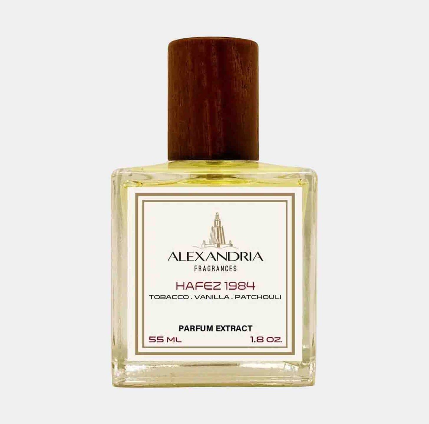 Sample van Alexandria Fragrances Hafez 1984, een parfumextract van 55 ml met tonen van tabak, vanille en patchouli.