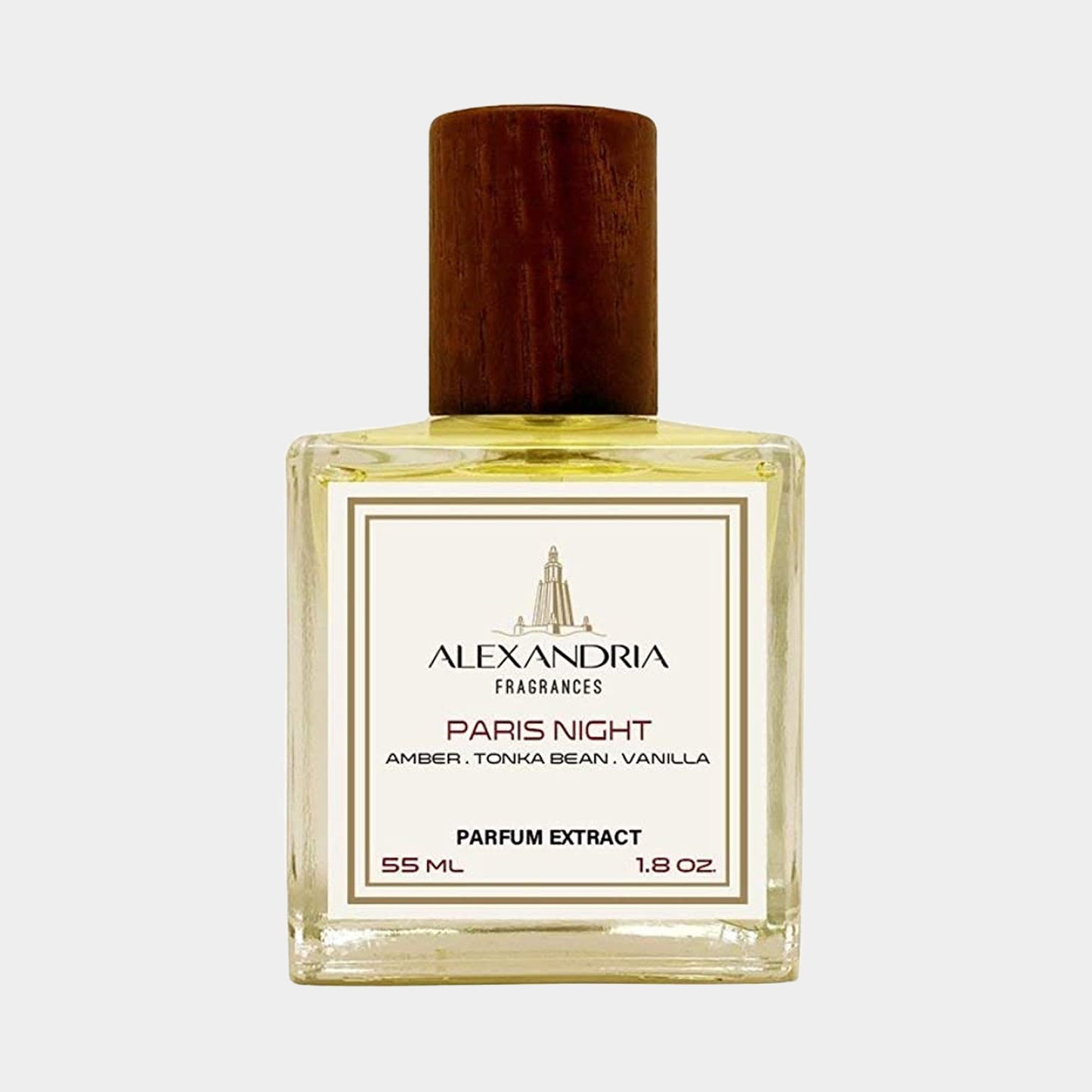 Sample van Alexandria Fragrances Paris Night, een parfumextract van 55 ml met geurtonen van amber, tonkaboon en vanille.