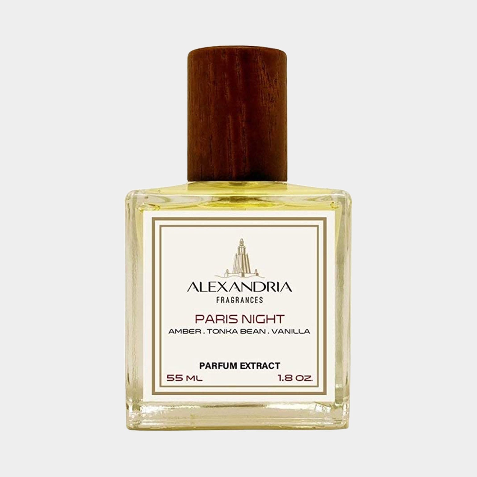 Sample van Alexandria Fragrances Paris Night, een parfumextract van 55 ml met geurtonen van amber, tonkaboon en vanille.