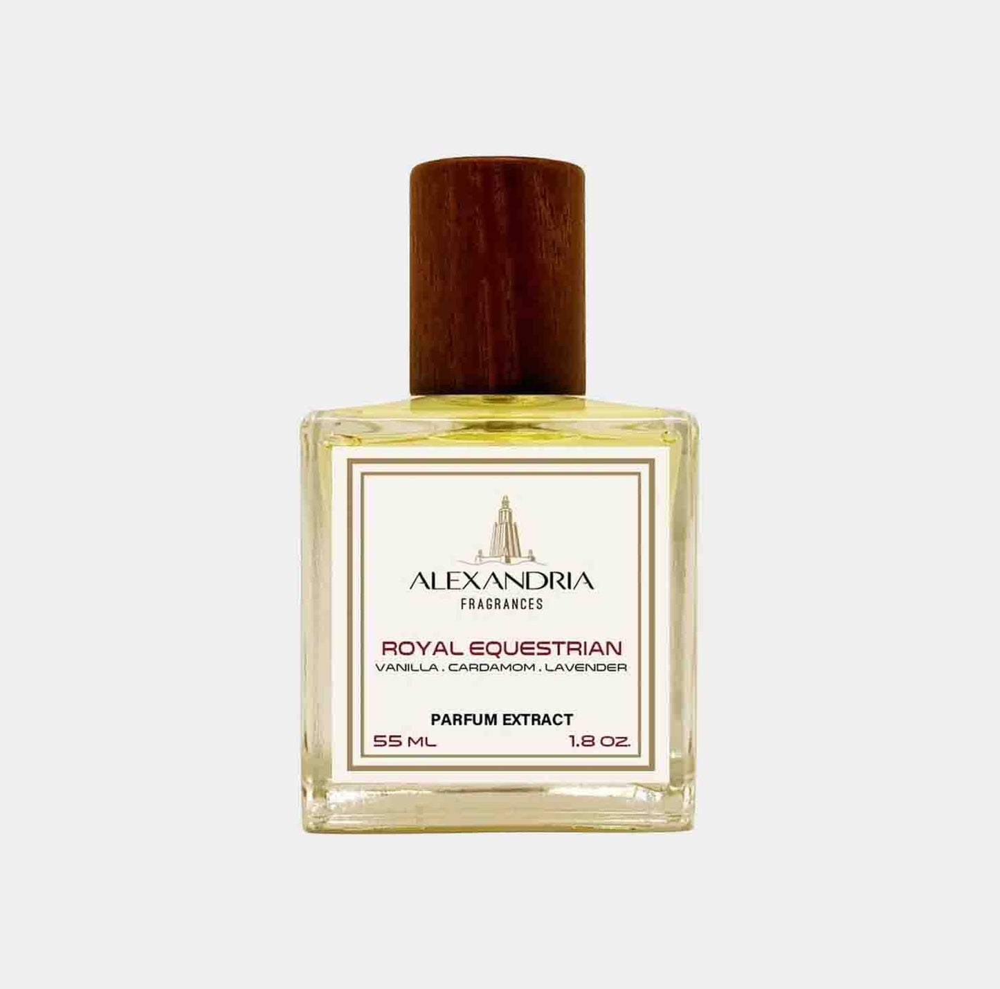 Sample van Alexandria Fragrances Royal Equestrian, een parfumextract van 55 ml met tonen van vanille, kardemom en lavendel.