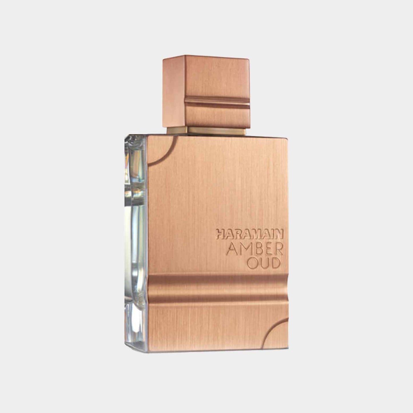 **Alt-tag:** Productafbeelding van een sample van Al Haramain Amber Oud, gepresenteerd in een stijlvolle, metalen fles met een luxueuze uitstraling.