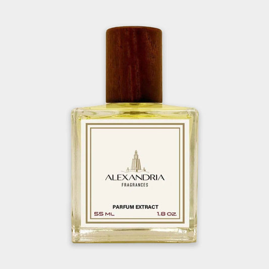 Full bottle of Alexandria Fragrances Nobility, a luxurious parfum extract in a 55 ml glass bottle with a wooden cap.