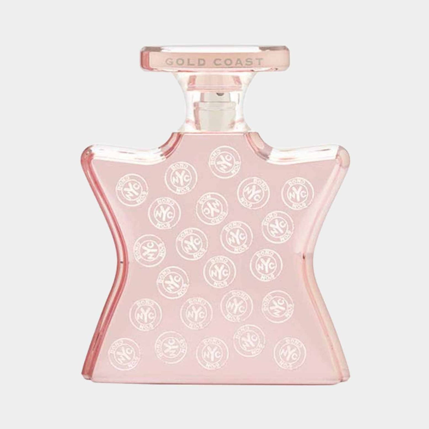 Bond No.9 Gold Coast volle fles in een stervormig ontwerp, met een doorschijnende roze kleur en witte logo-ontwerpen.