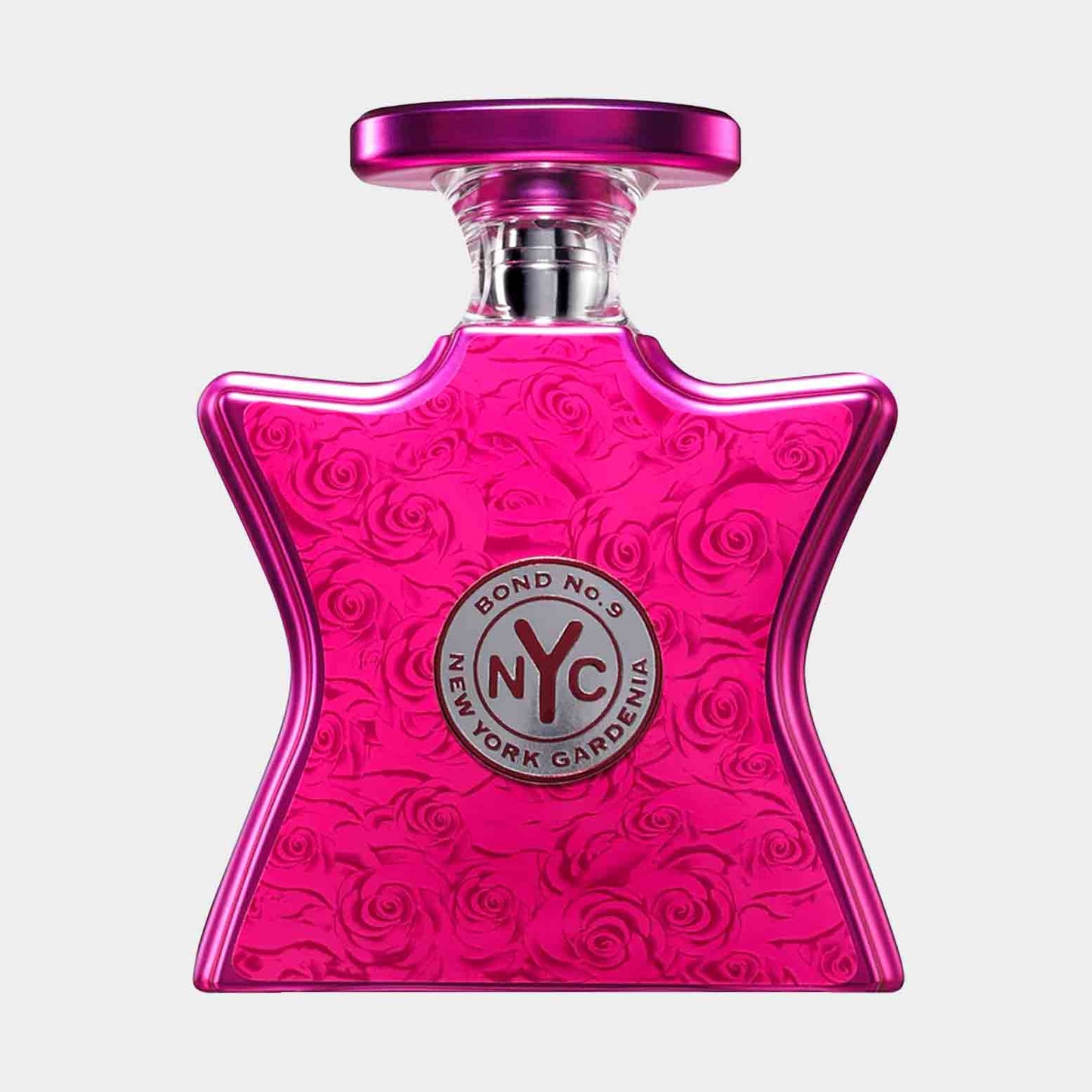 Bond No.9 New York Gardenia Sample, een unieke parfumfles in de vorm van een ster met een felroze kleur en een bloemenpatroon, ideaal voor een geurige ervaring.