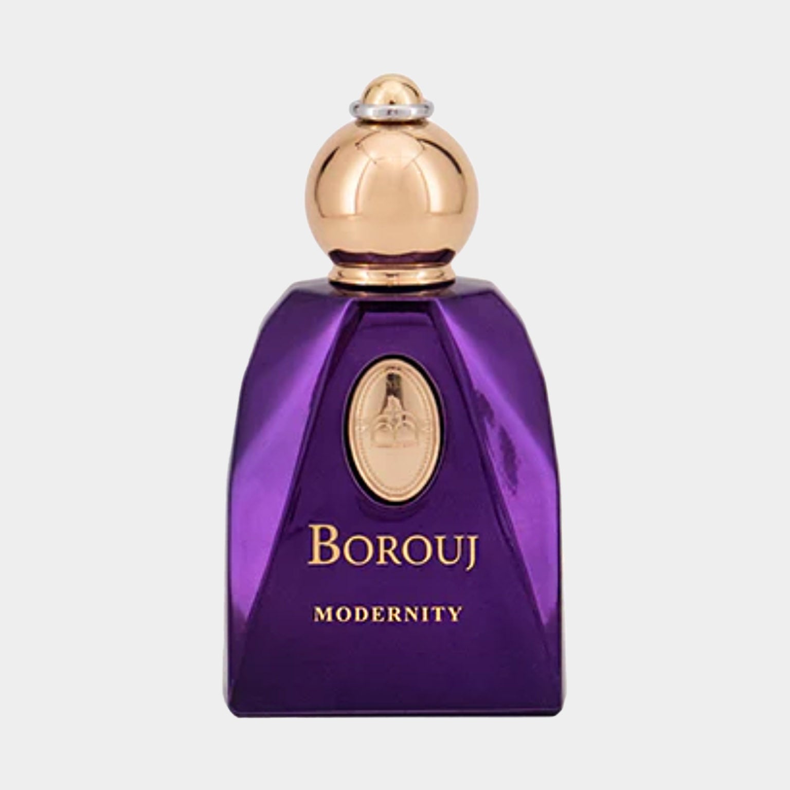 Borouj Modernity Full bottle met een rijke paarse fles en gouden dop, ontworpen voor een luxe en moderne uitstraling.
