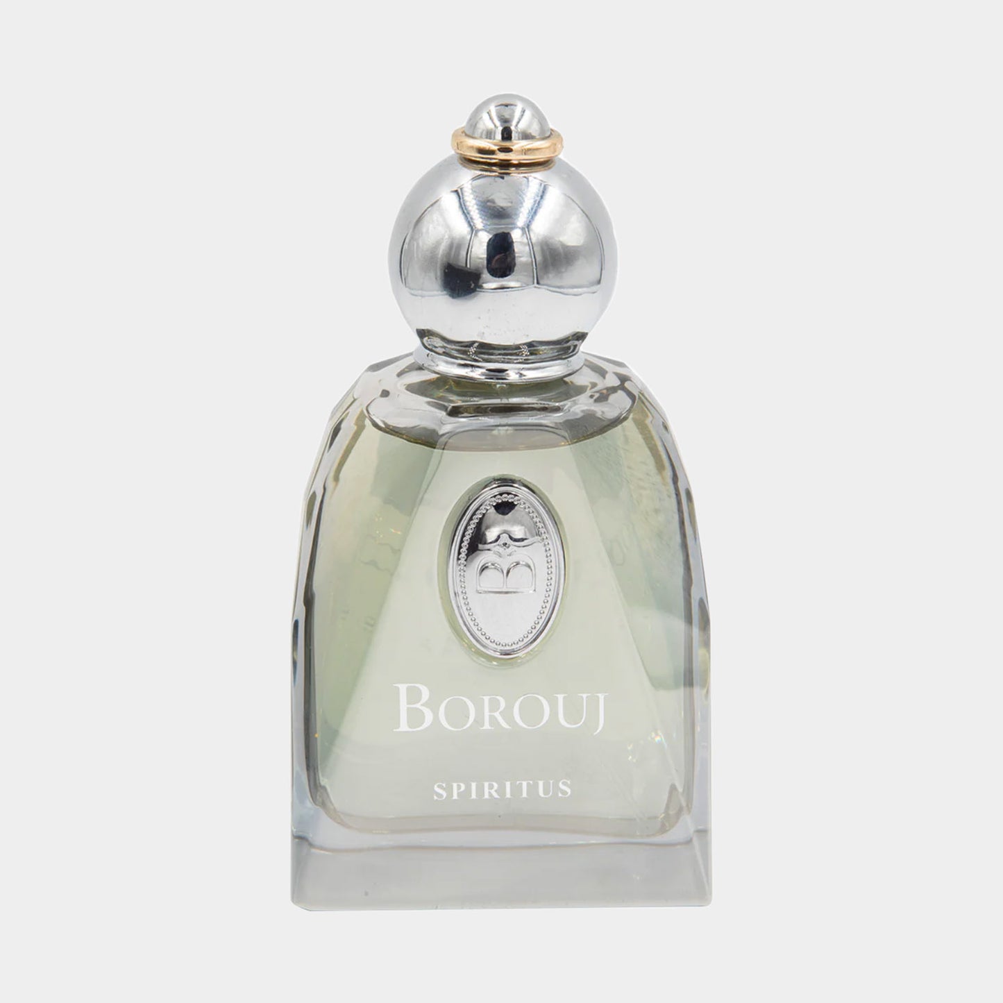 Borouj Spiritus Sample is een elegante parfumfles met een klassieke, glanzende dop en een verfijnd ontwerp. De fles bevat een subtiele geur die luxe en verfijning uitstraalt.