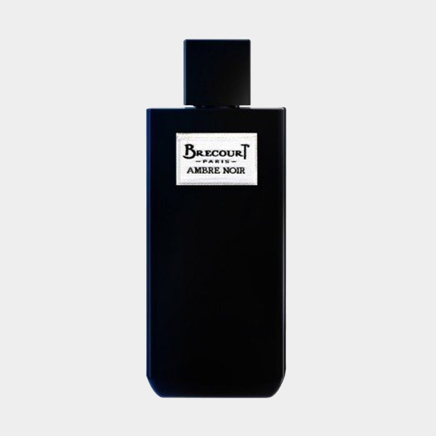 Alternatieve tekst: Brecourt Ambre Noir volle fles, elegant zwart ontwerp met een minimalistische uitstraling en een luxe label.