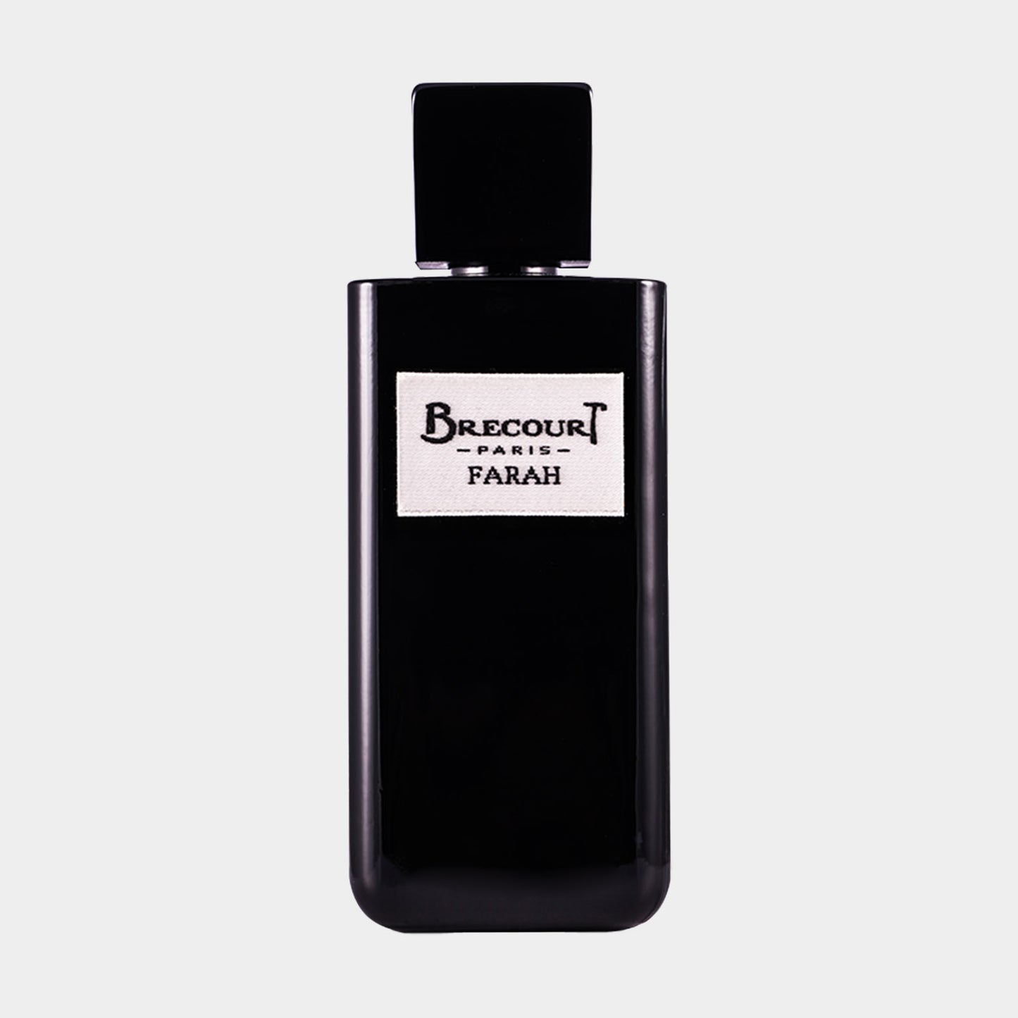 Brecourt Farah EDP Full bottle met een elegante zwart glazen fles en een minimalistisch etiket, geschikt voor een luxe geurervaring.