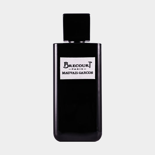 Brecourt Mauvais Garçon Sample, een elegante zwarte parfumfles met een minimalistisch ontwerp en een luxe uitstraling.