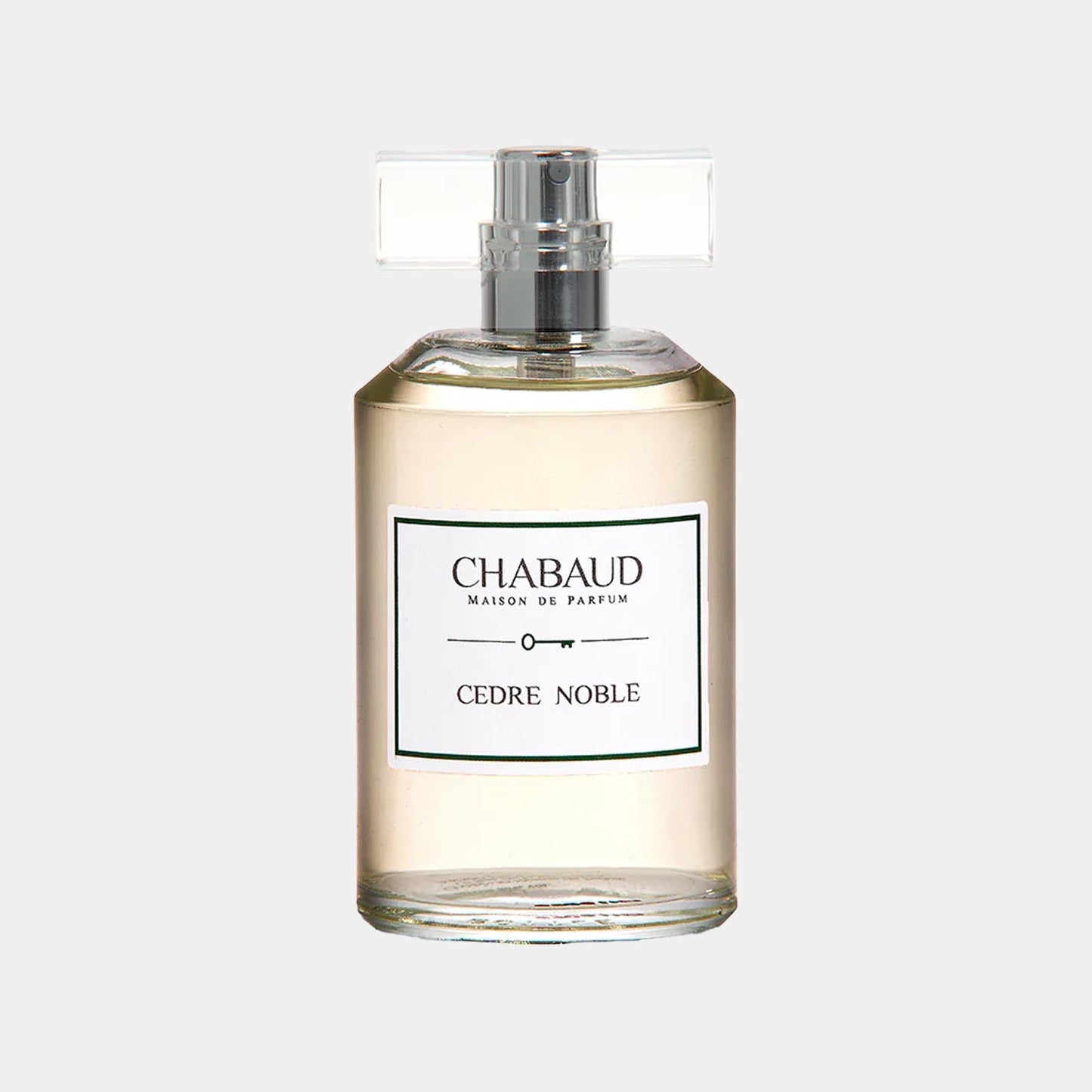 Sample van Chabaud Maison de Parfum Cedre Noble, een elegante parfumfles met een strakke uitstraling en een frisse geur.