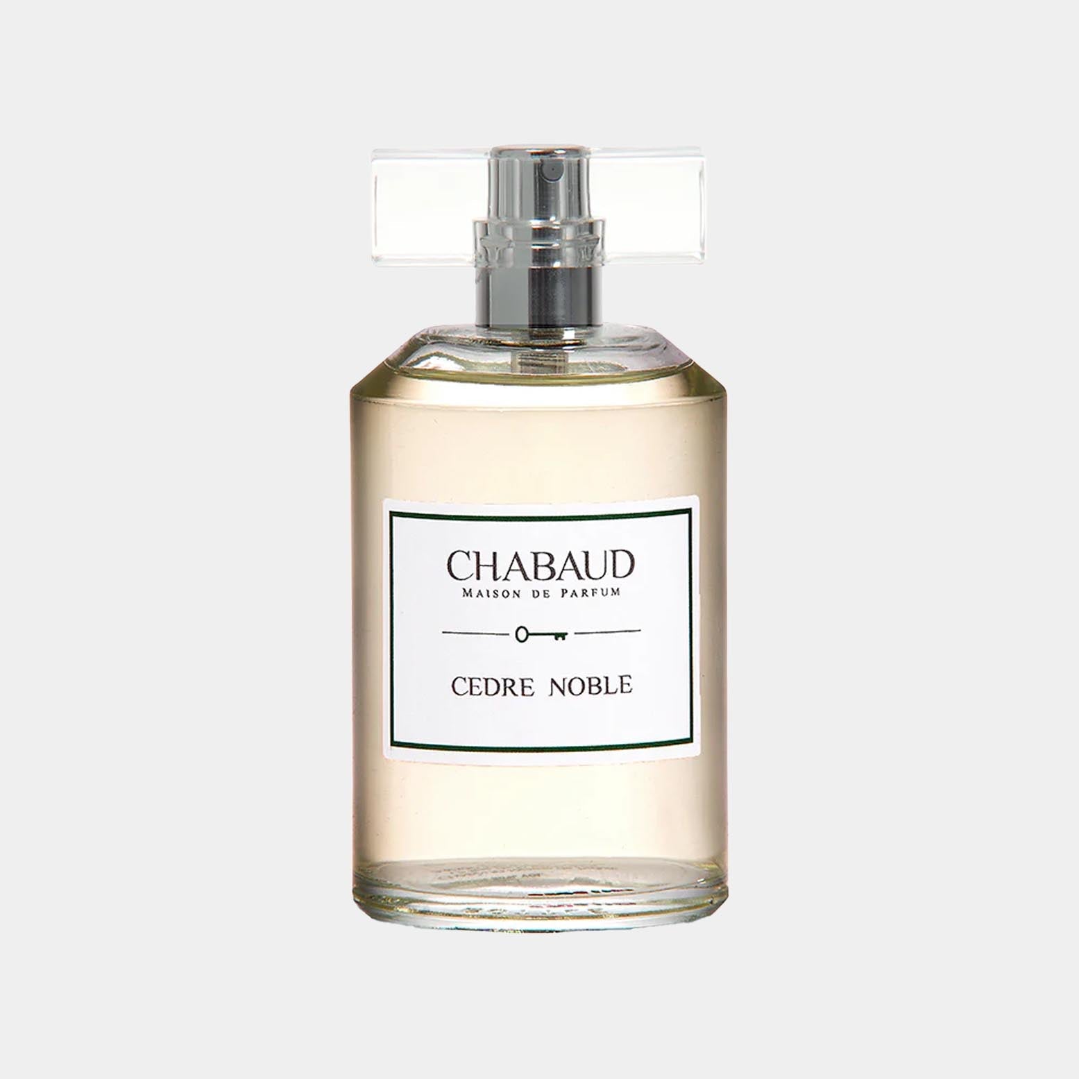 Sample van Chabaud Maison de Parfum Cedre Noble, een elegante parfumfles met een strakke uitstraling en een frisse geur.