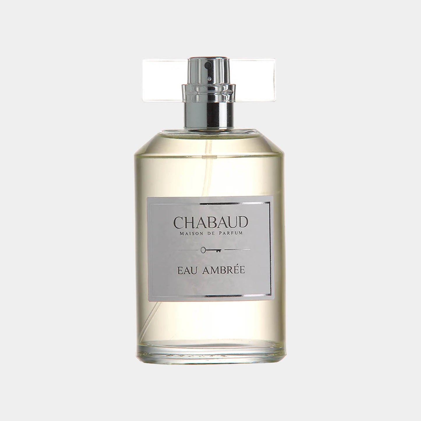 **Alt tag:** Chabaud Maison de Parfum Eau Ambrée sample, een elegante parfumfles met een verfijnde uitstraling en een lichte amberkleurige vloeistof.