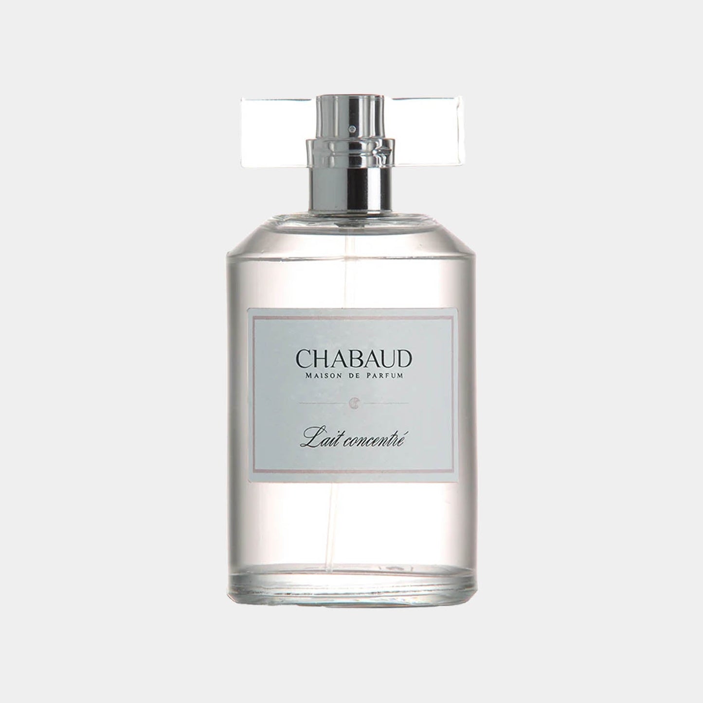 Sample van Chabaud Maison de Parfum Lait Concentre EDT, een elegante parfumfles met een minimalistisch ontwerp en een duidelijke label.