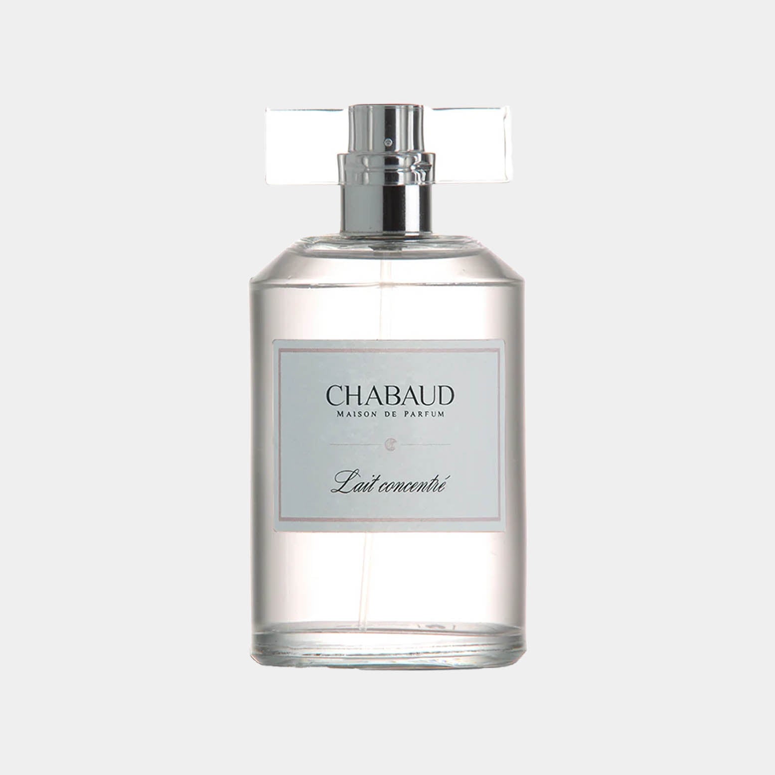 Sample van Chabaud Maison de Parfum Lait Concentre EDT, een elegante parfumfles met een minimalistisch ontwerp en een duidelijke label.