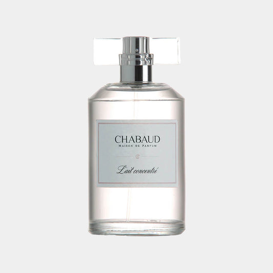 Sample van Chabaud Maison de Parfum Lait Concentre EDT, een elegante parfumfles met een minimalistisch ontwerp en een duidelijke label.