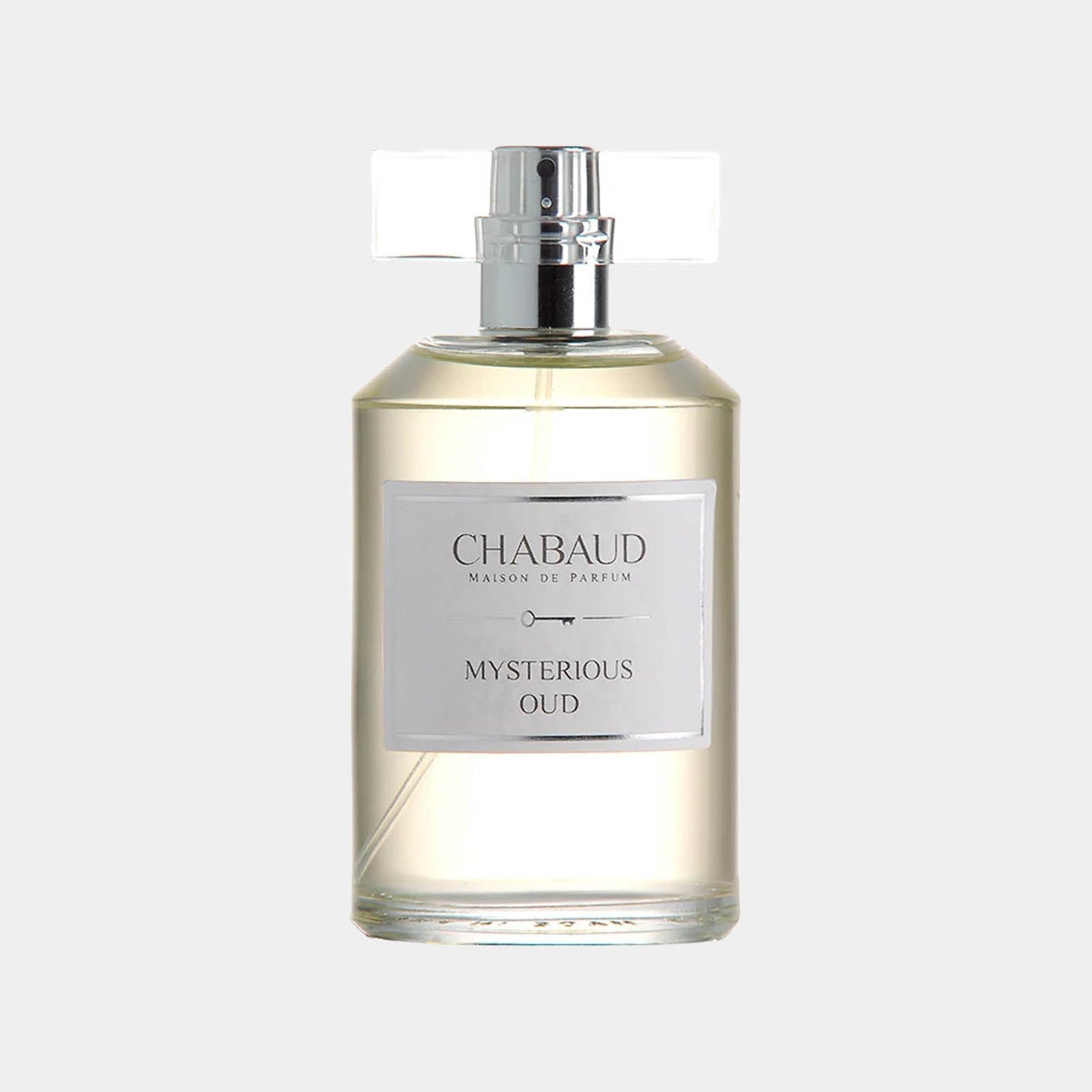 Chabaud Maison de Parfum Mysterious Oud sample, een elegant geparfumeerde flacon met een moderne uitstraling en een mysterieuze geurprofiel dat rijk is aan houtachtige tonen.