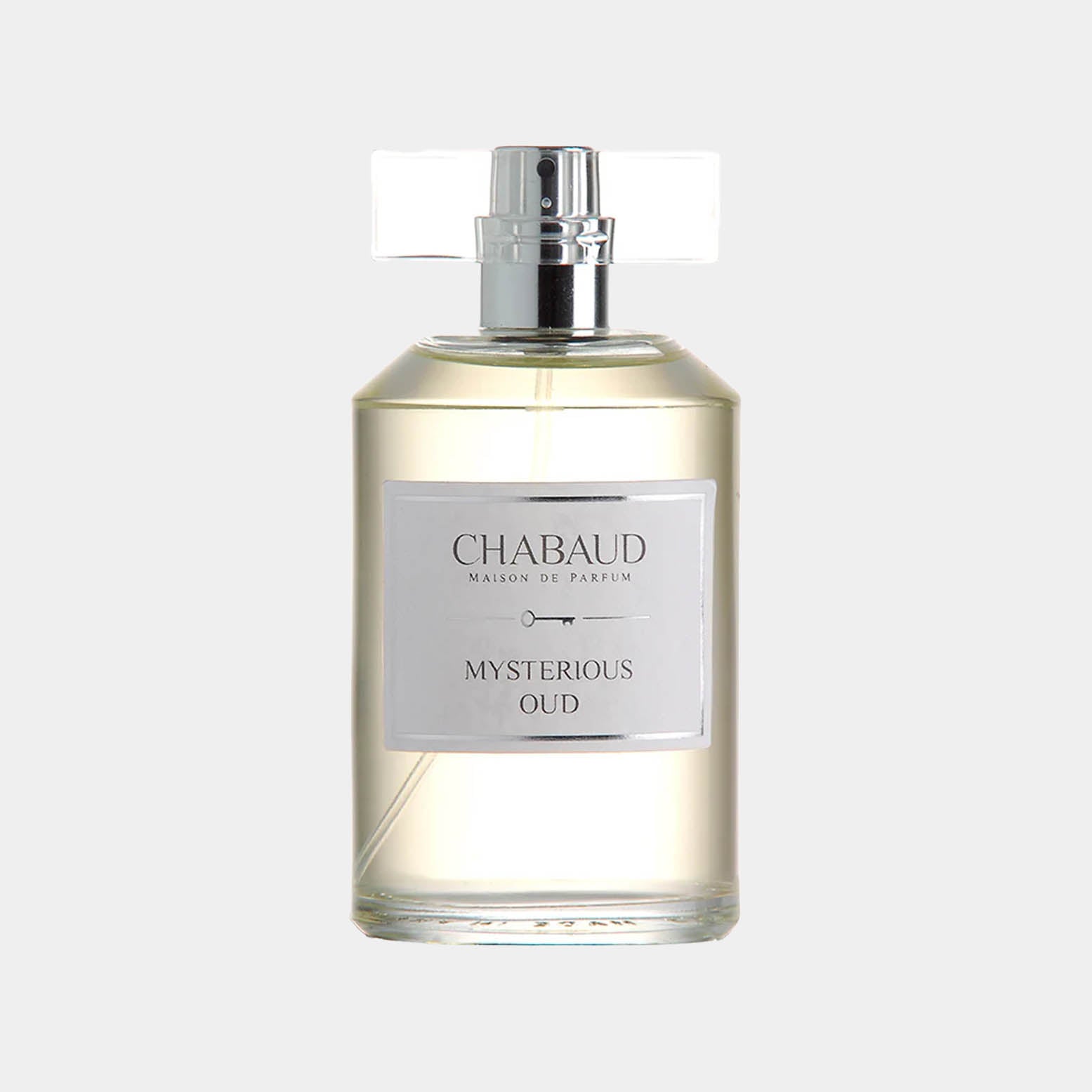 Chabaud Maison de Parfum Mysterious Oud sample, een elegant geparfumeerde flacon met een moderne uitstraling en een mysterieuze geurprofiel dat rijk is aan houtachtige tonen.