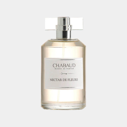 Sample van de Chabaud Maison de Parfum Nectar de Fleurs, weergegeven in een elegante glazen flacon met een strakke etiket.