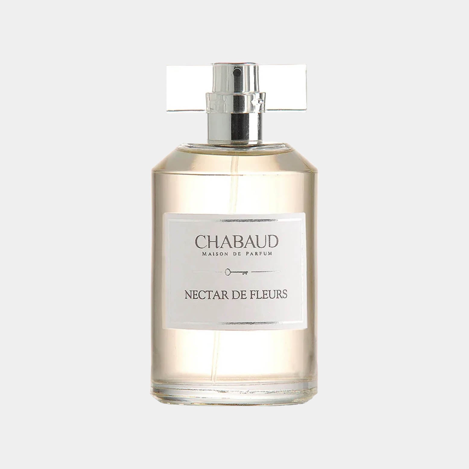 Sample van Chabaud Maison de Parfum Nectar de Fleurs, een elegante geur gepresenteerd in een verfijnde glazen flacon met een stijlvolle dop.