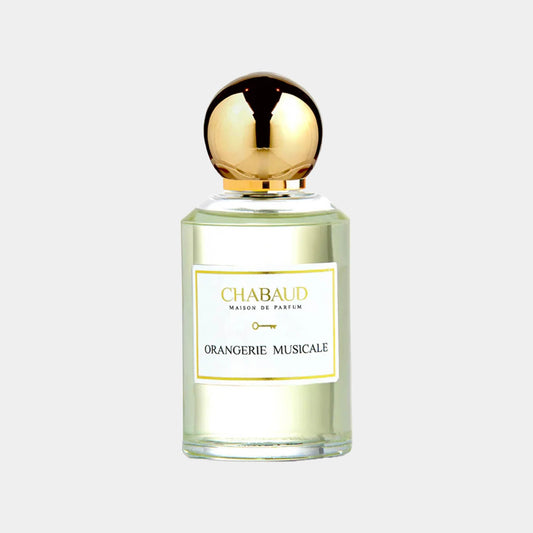 Sample van Chabaud Maison de Parfum Orangerie Musicale, gepresenteerd in een elegante fles met een gouden dop.
