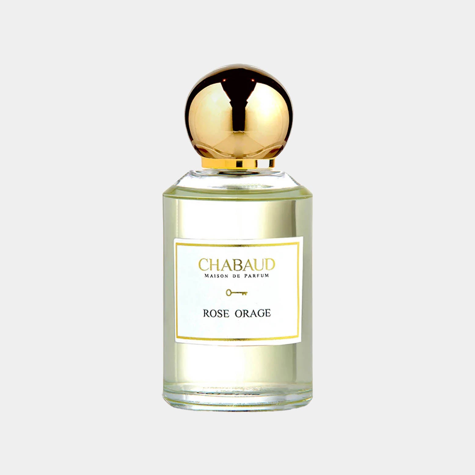 Sample van de Chabaud Maison de Parfum Rose Orage, met een elegante glazen fles en gouden dop. Deze geur combineert bloemige en citrusachtige noten voor een verfijnde ervaring.