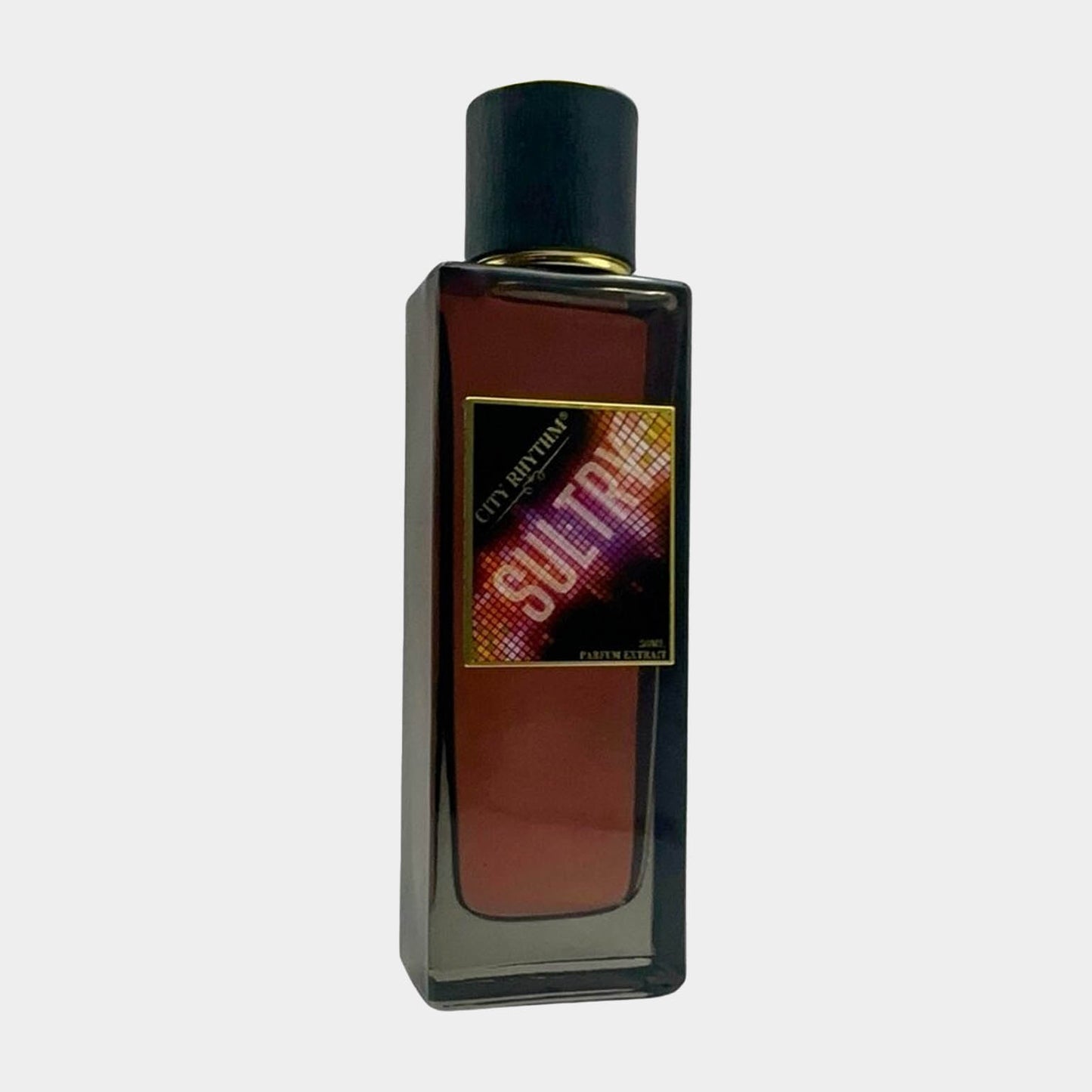 City Rhythm Sultry Sample, een luxe parfum in een stijlvolle flacon met een moderne uitstraling.