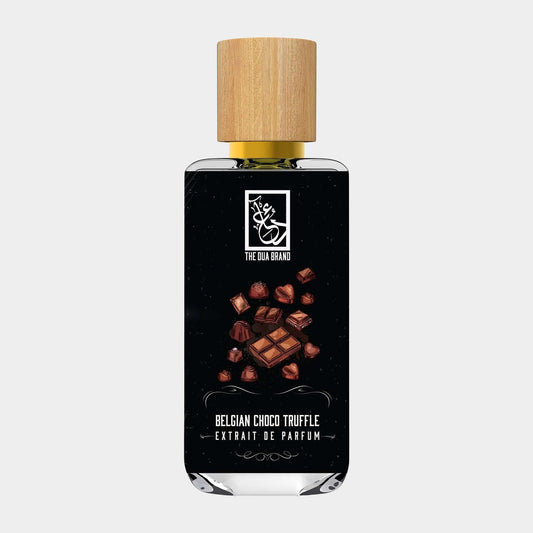 Dua Belgian Choco Truffle, een parfum met de rijke geur van Belgische chocolade-truffels, verpakt in een elegant flacon met een houten dop.