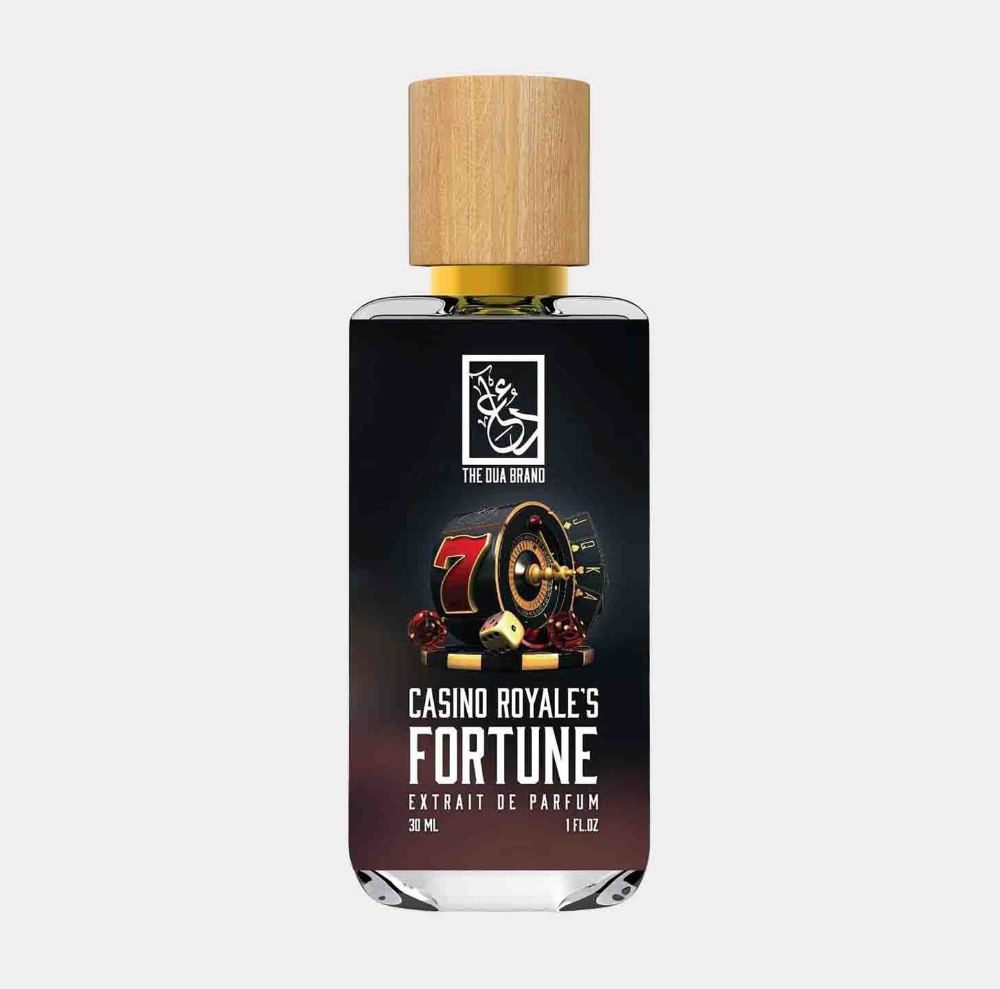 Dua Casino Royales Fortune Sample - een elegant 30 ml parfum met een houtachtige geur en een luxueuze uitstraling.