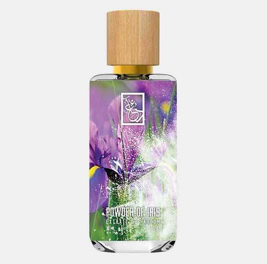Dua Powder of Iris Sample is een elegante parfumfles van 30 ml met een kleurrijke verpakking die irissen afbeeldt, perfect voor liefhebbers van bloemengeuren.