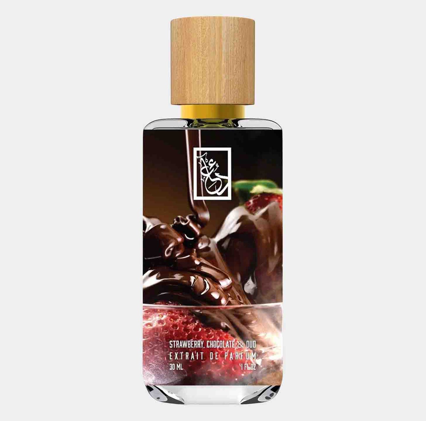 Dua Strawberry Chocolate Oud Sample - een 30 ml parfumfles met een luxe ontwerp, geïnspireerd op de zoete geur van aardbeien en rijke chocolade.