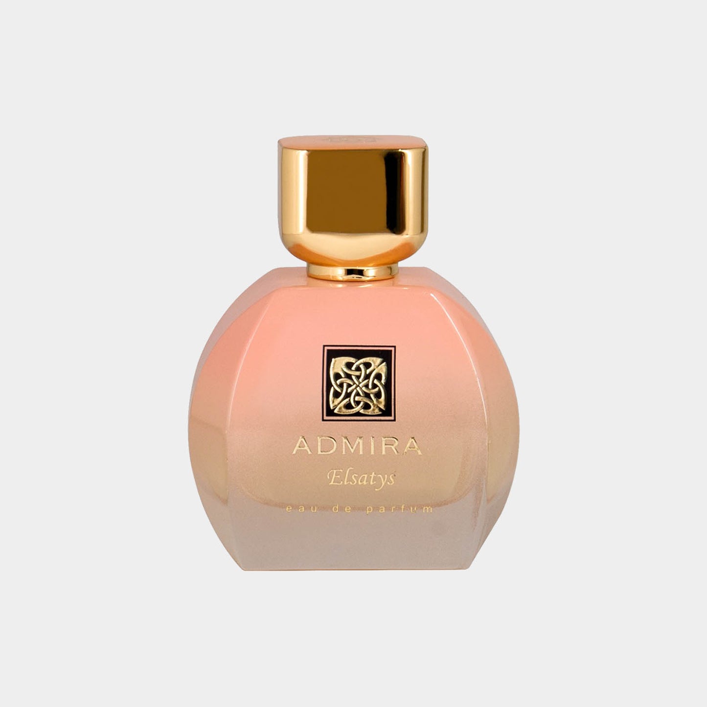 Admira Elsatys Sample is een elegante parfumfles met een zachtroze kleur en een gouden dop, perfect voor een vleugje luxe in elke gelegenheid.