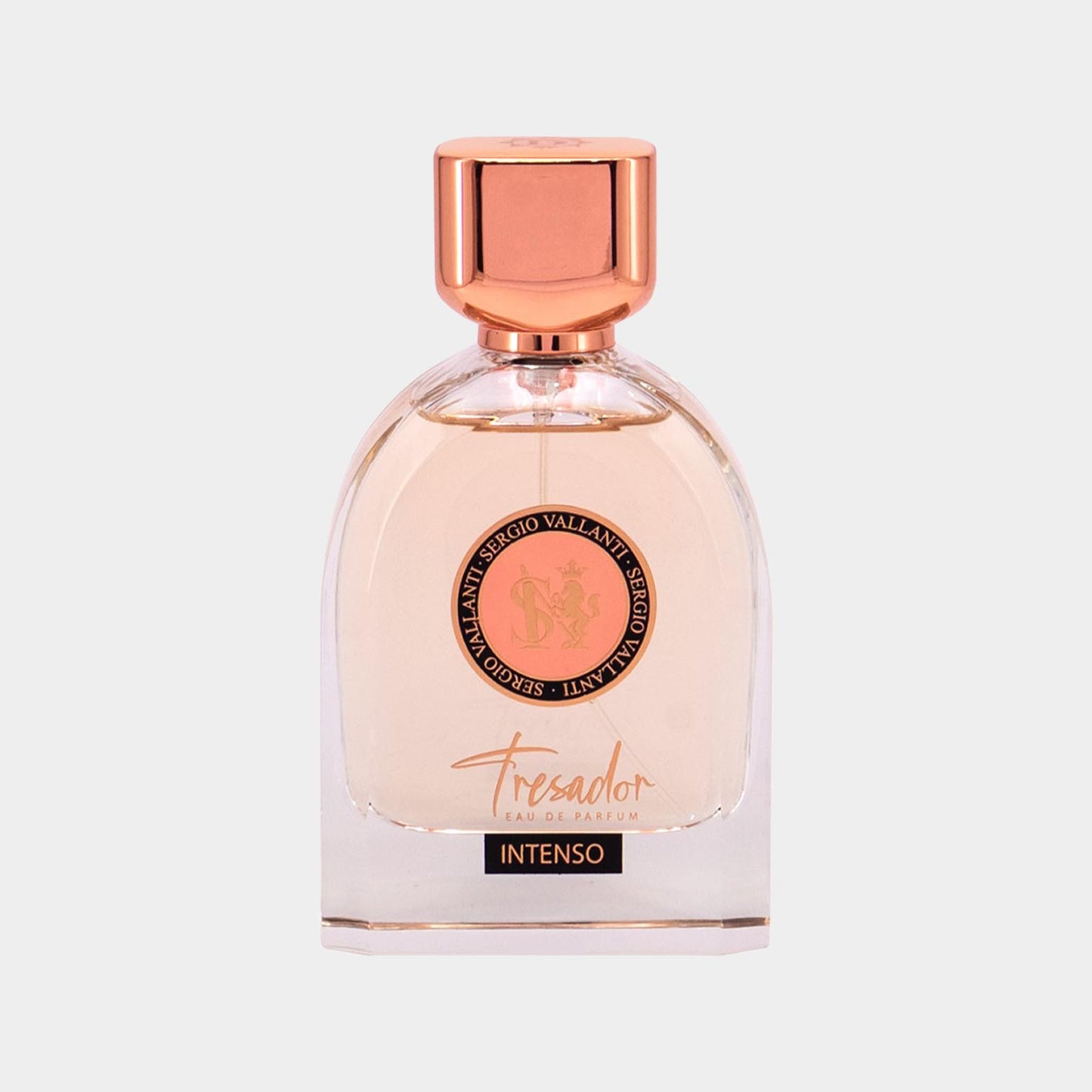 Tresador Intenso Sample - een elegante geur in een verfijnde flacon met een roségouden dop, perfect voor het ervaren van luxe parfum.