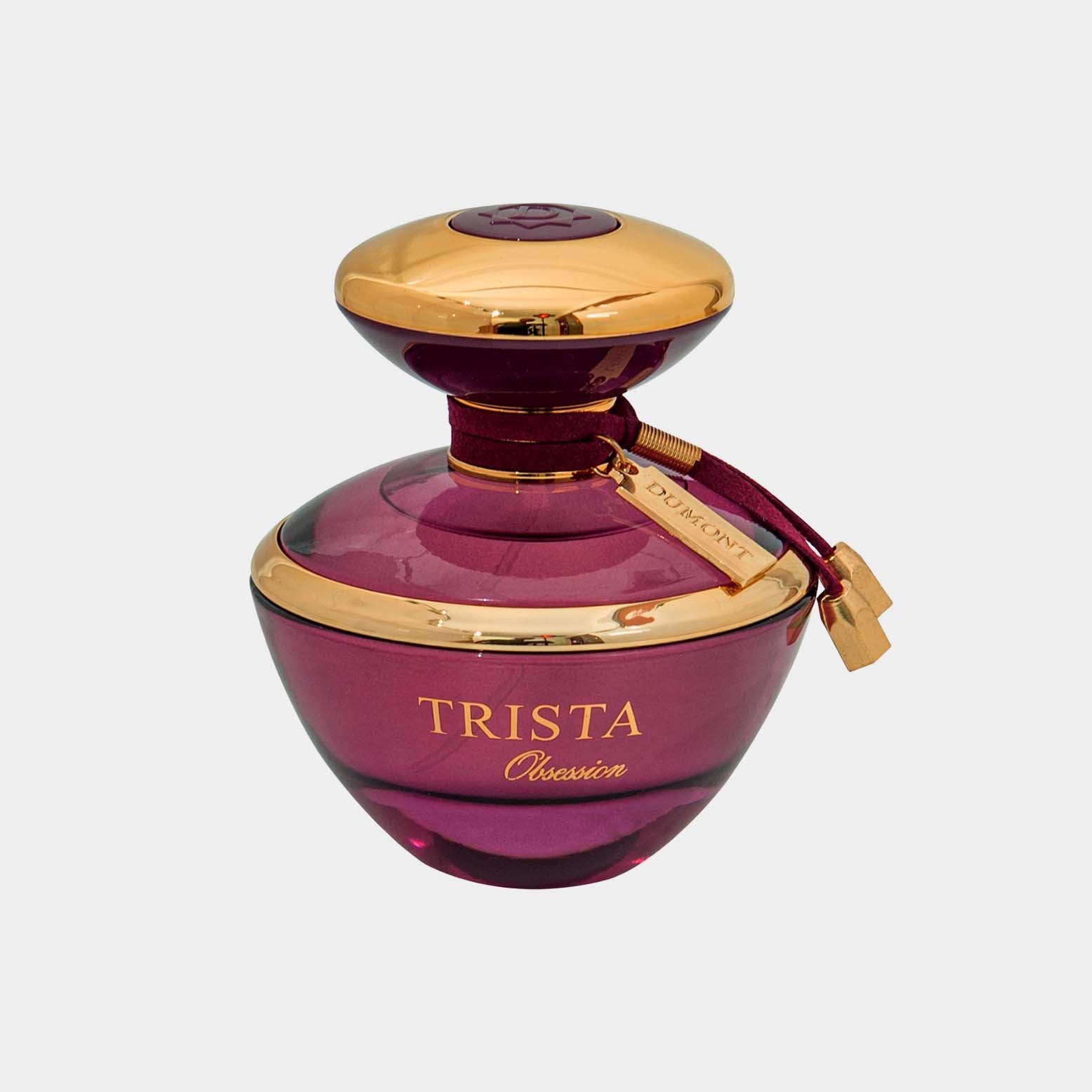 Trista Obsession Full bottle met een elegant paars glazen ontwerp en gouden accenten, voorzien van een luxe sluiting.