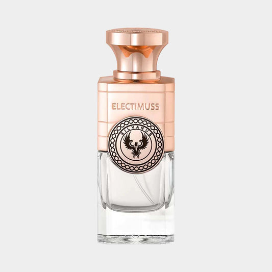 Een stijlvolle samplefles van Electimuss Silvanus, met een luxe ontwerpelement en een gouden dop, perfect voor het ontdekken van deze geur.