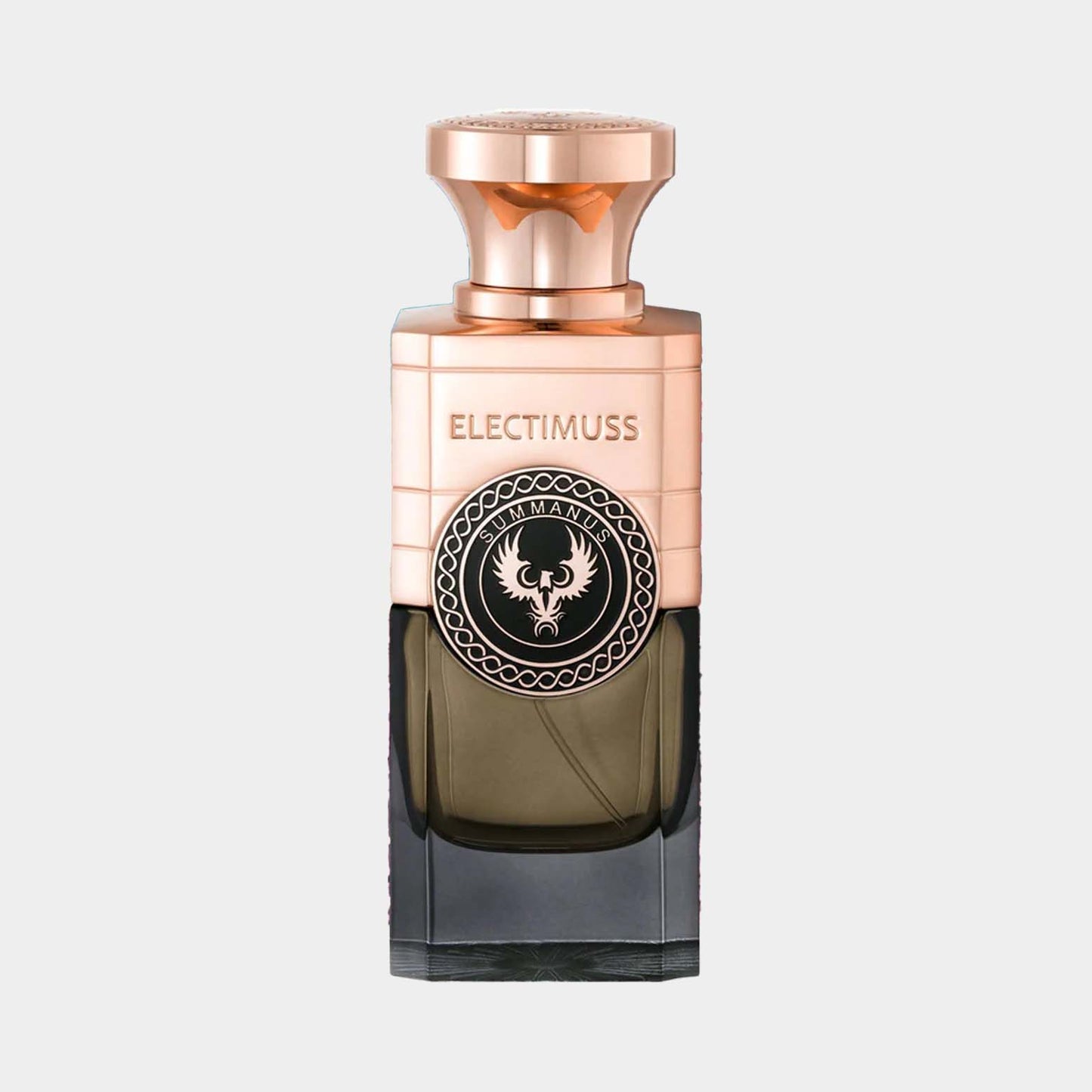 Electimuss Summanus full bottle, featuring an elegant design with a striking black and gold color scheme and a distinctive emblem.