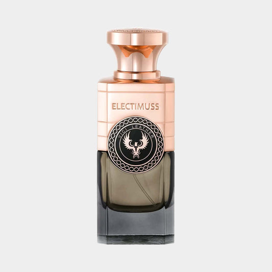 Electimuss Vici Leather Full bottle, een luxueuze parfumfles met een elegante, bronzen dop en een verfijnd ontwerp dat de essentie van lederen noten vastlegt.