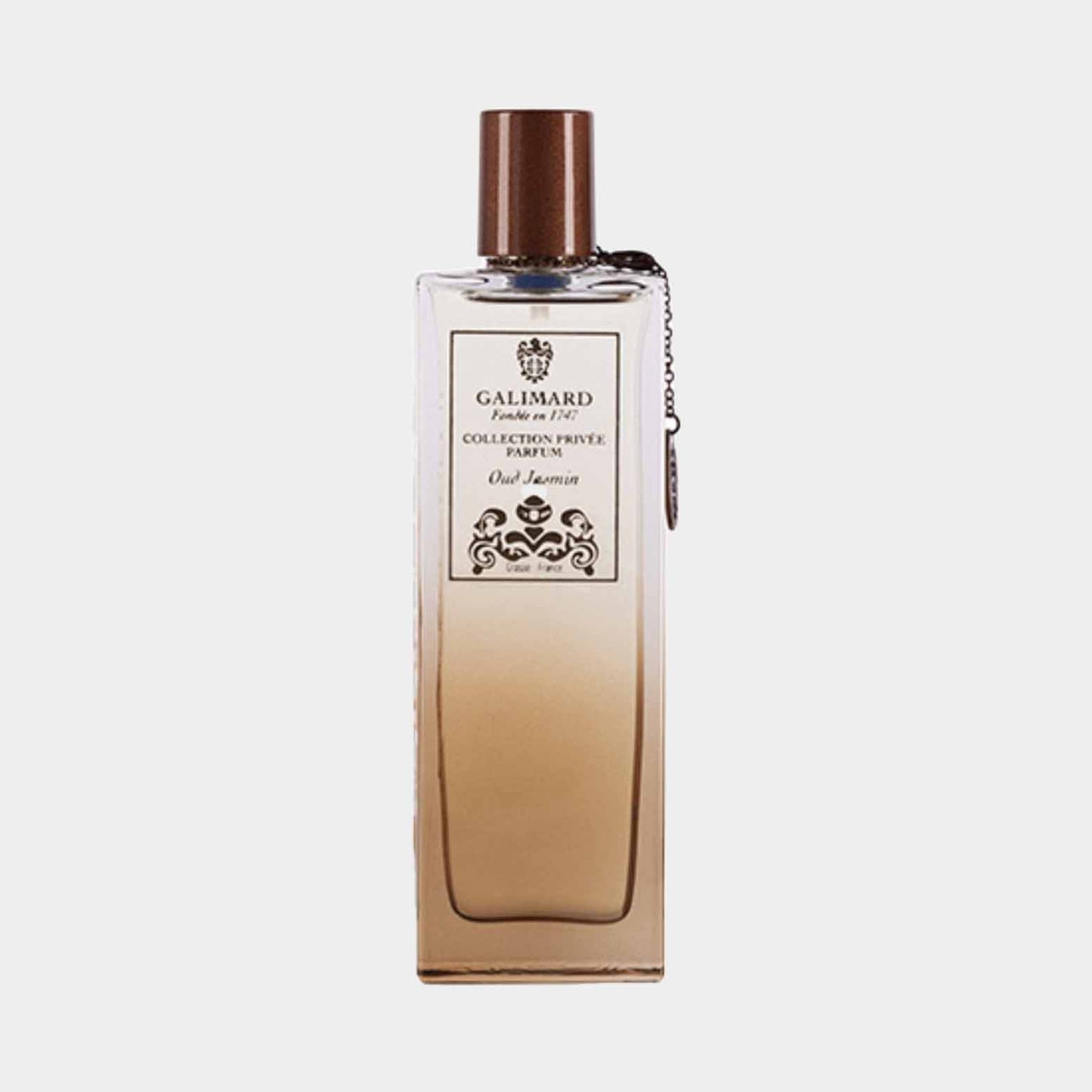 Galimard Oud Jasmin Collection Privée sample bottle, elegant design with a brown cap, showcasing a luxurious fragrance inspired by the essence of jasmine and oud.