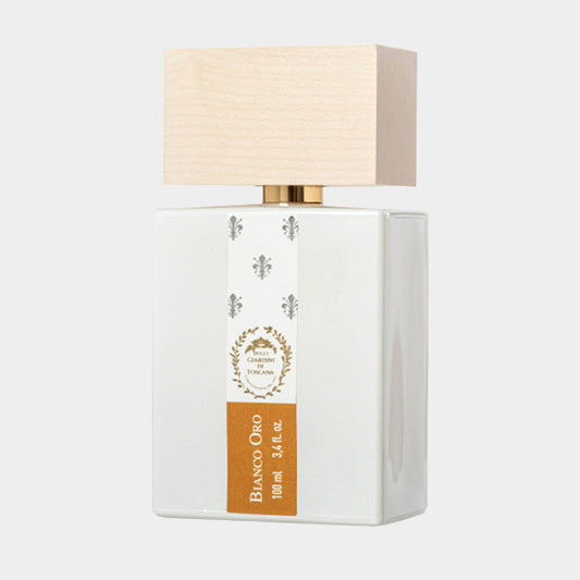 Giardini di Toscana Bianco Oro volle fles met een elegante houten dop, bevat 100 ml parfum.