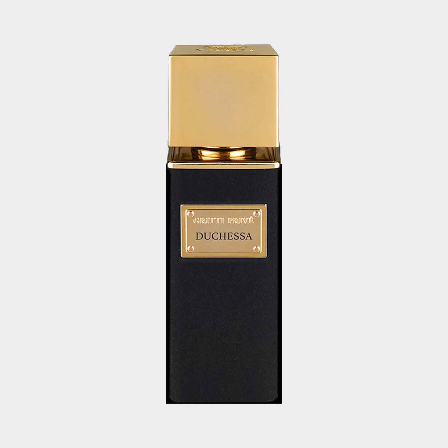 Monsterflesje van Gritti Duchessa EXDP met een elegante gouden dop en een zwart flacon, perfect voor een luxe geurervaring.