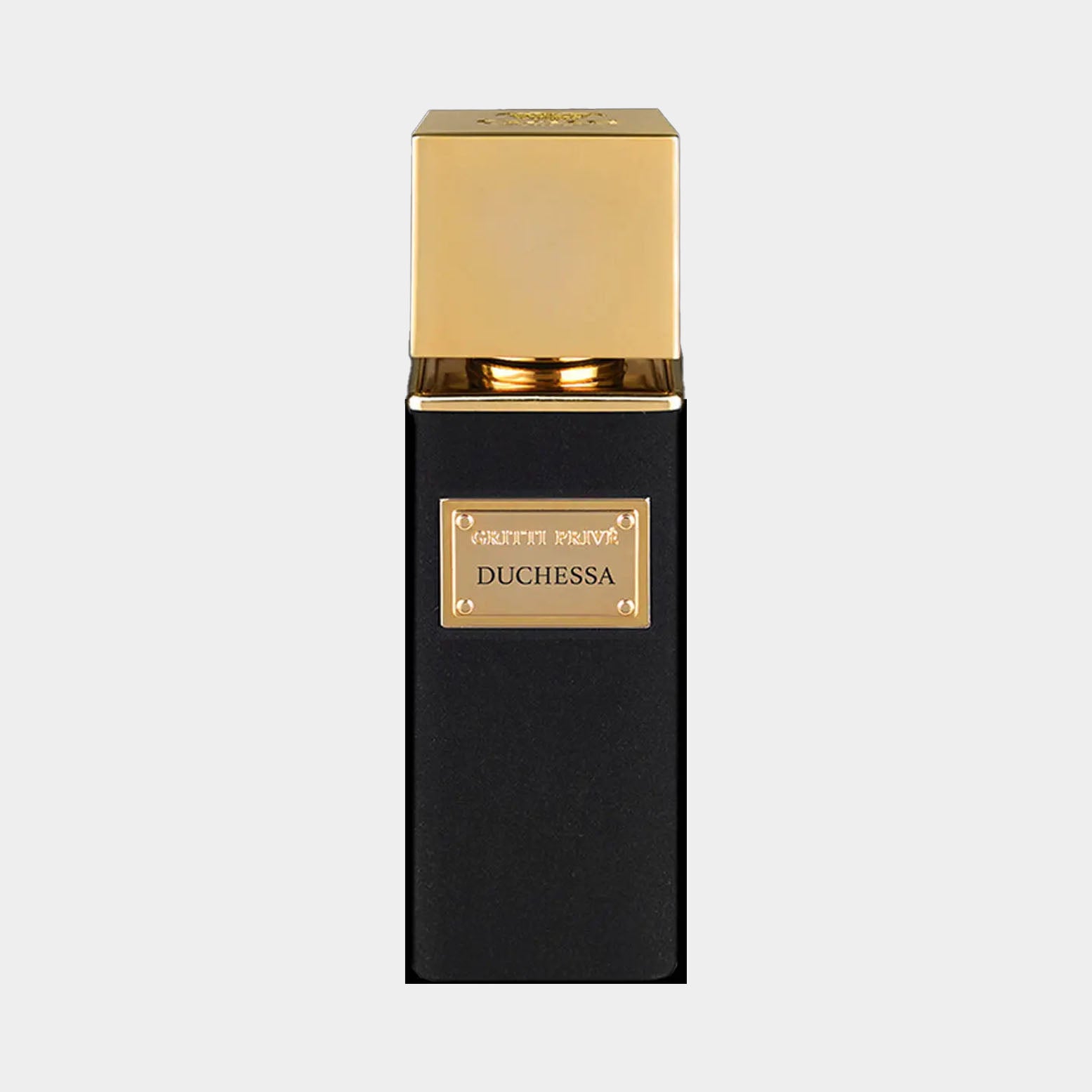 Monsterflesje van Gritti Duchessa EXDP met een elegante gouden dop en een zwart flacon, perfect voor een luxe geurervaring.