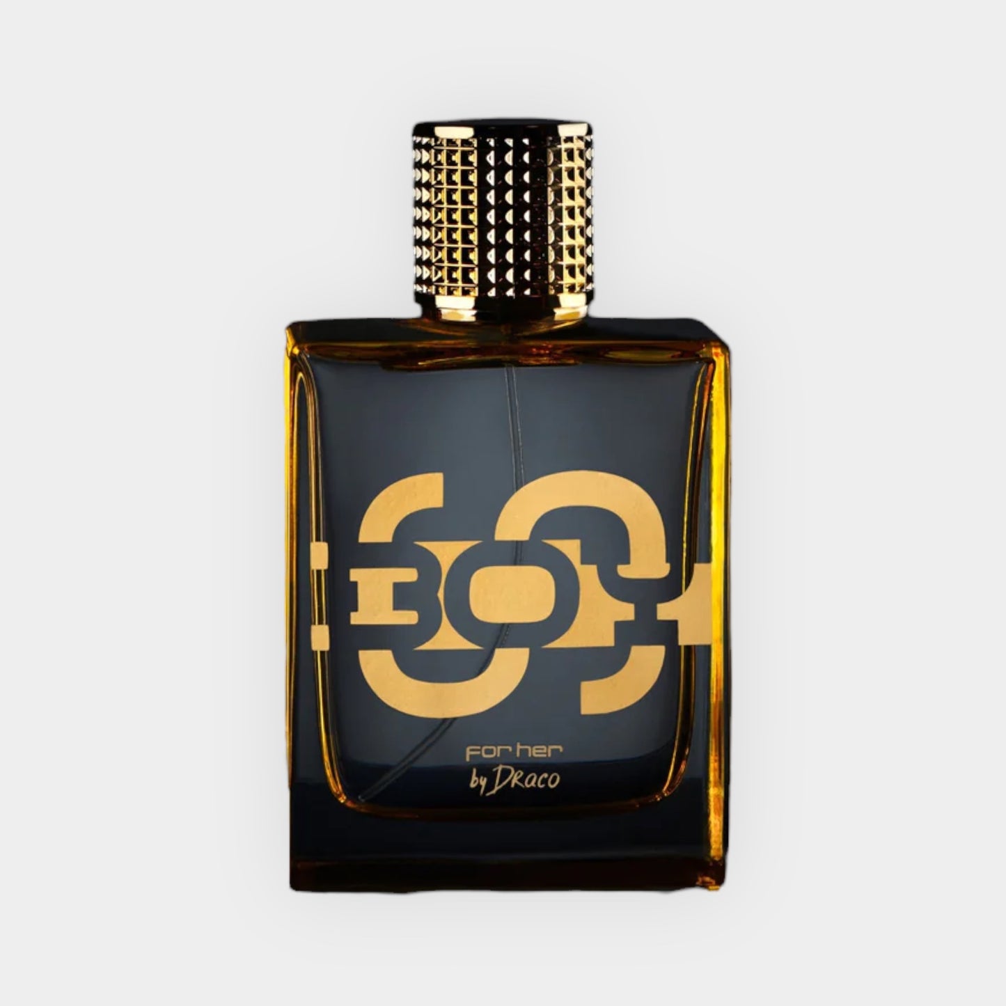 SBOY by DRACO for Her Sample - een elegant parfum in een stijlvolle, gouden flacon met een moderne vormgeving.