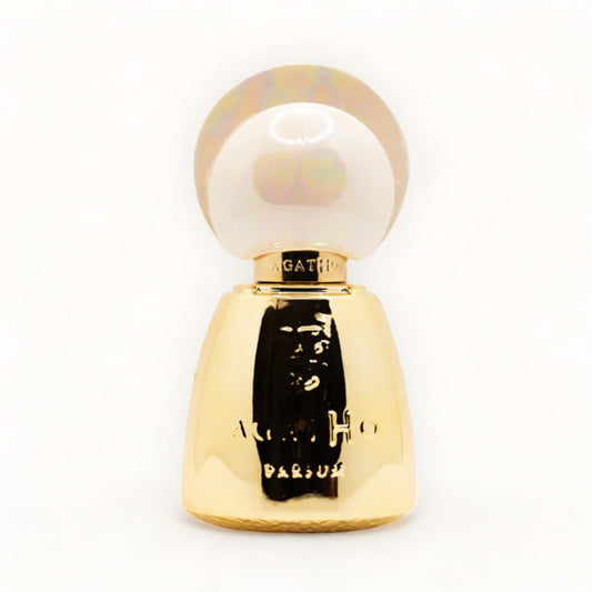 Agatho Parfum Rossopompeiano Sample in een elegant gouden flesje met een stijlvolle, glanzende dop. Perfect voor een luxe geurervaring in een handige reisformaat.