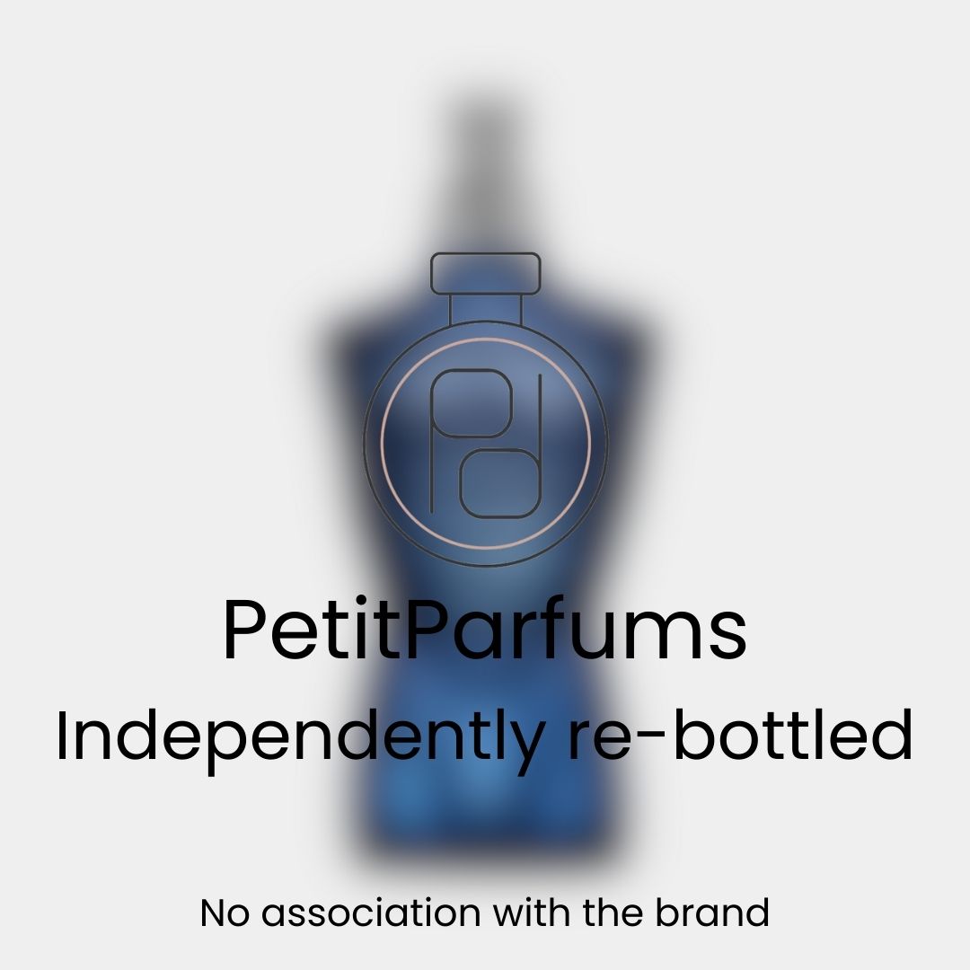 Ultra Male EDT Sample, een elegant parfum in een iconische flacon met een blauwe tint, opnieuw gebotteld door PetitParfums zonder associatie met het merk.