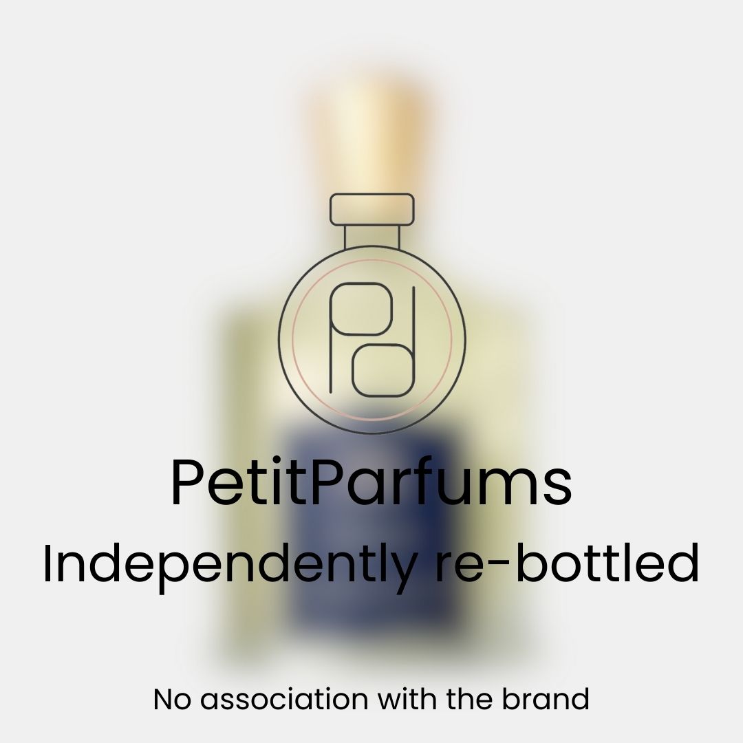 Erolfa Sample in een elegant glazen flesje met een gouden dop, gepresenteerd door PetitParfums, onafhankelijk opnieuw gebotteld zonder associatie met het merk.
