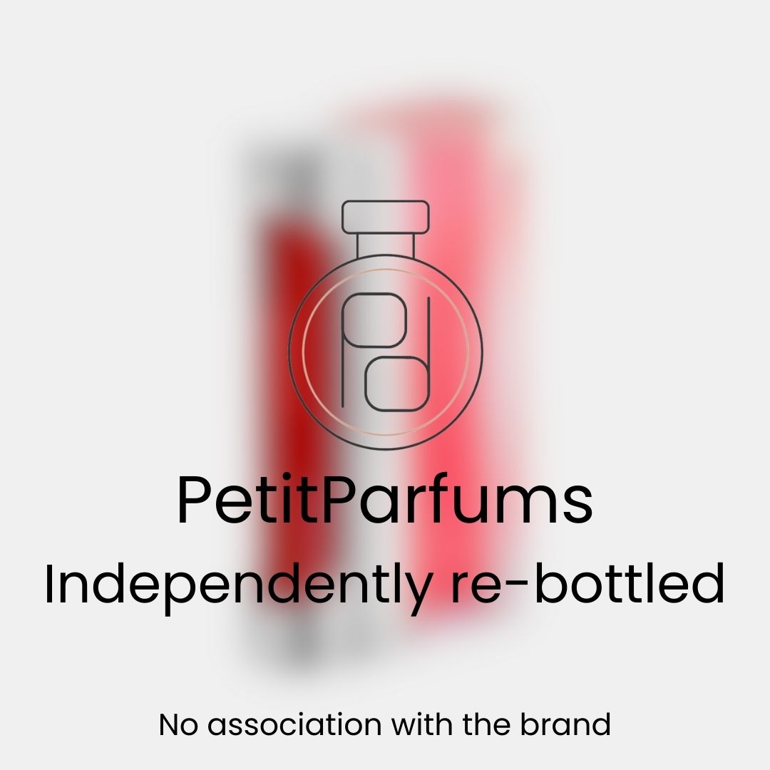 Sample van Ultrared Men, onafhankelijk herverpakt door PetitParfums. De verpakking toont een stijlvolle, moderne uitstraling met een rode achtergrond.