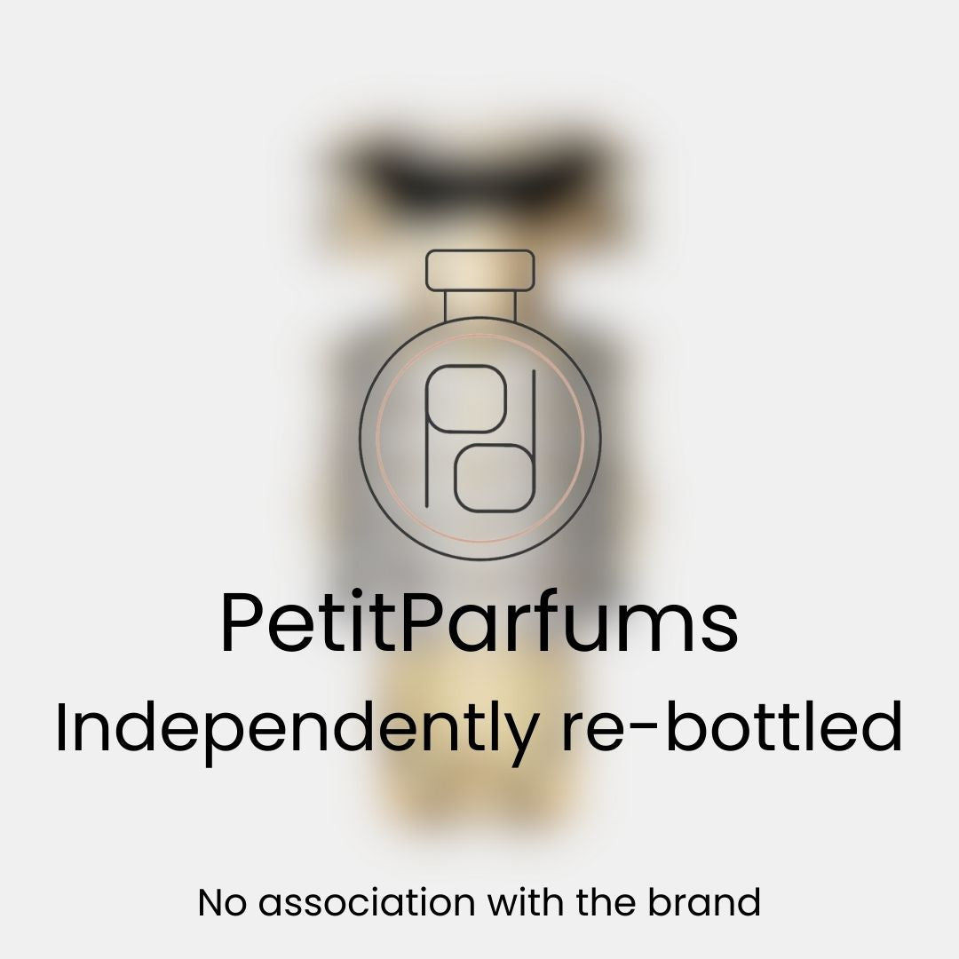 Fame Sample van PetitParfums, onafhankelijk opnieuw verpakt met een label dat aangeeft dat er geen associatie is met het merk.