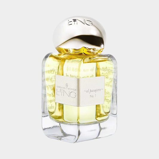 Lengling No. 1 - El Pasajero sampleflesje met een elegante glazen verpakking en een gouden dop, perfect voor een luxe geurervaring.